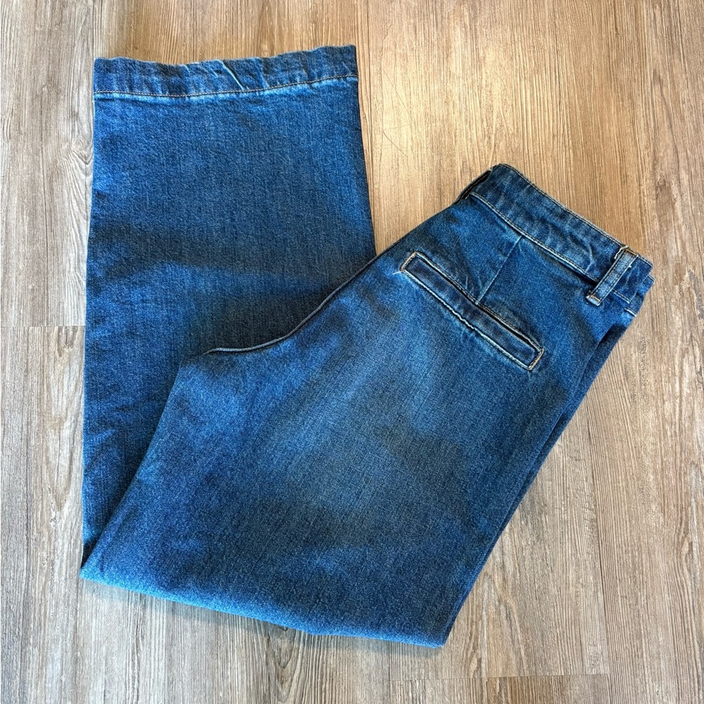 H & M JEANS, HIGH RISE, WIDE LEG, ANKLE LENGTH, LIKE NEW, MEDIUM-DARK WASH, 6